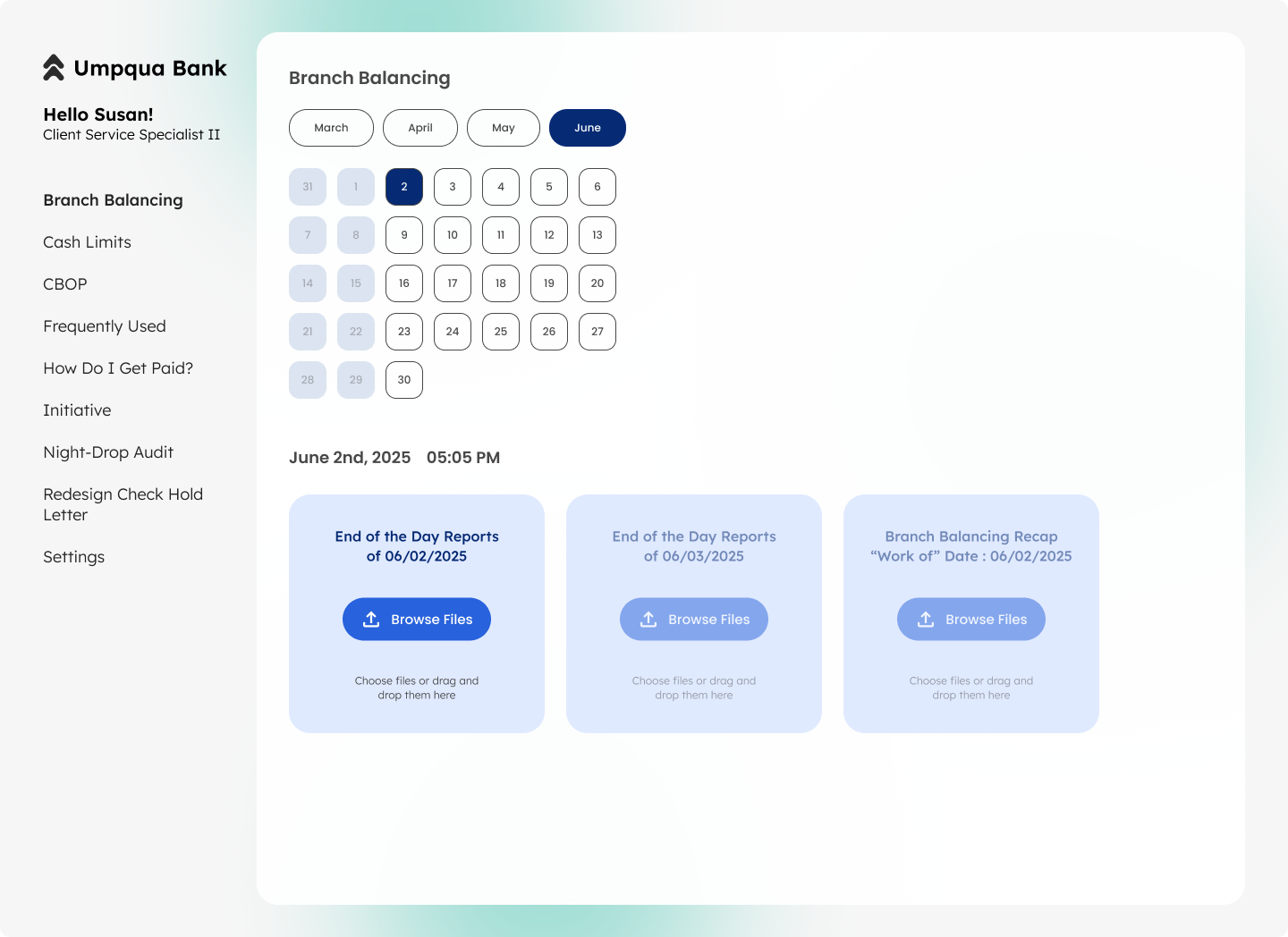 Regional tellers Manager Dashboard